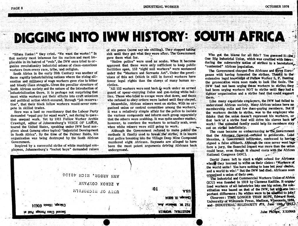 Digging into IWW history South Africa John Philips
