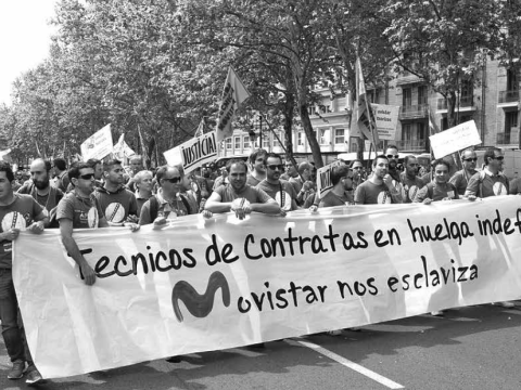 Strike of workers of Telefónica Movistar in April 2015, in Madrid, Spain