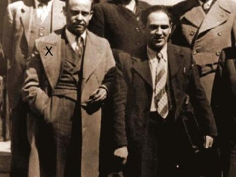 Laureano Cerrada (with the X), behind him Federica Montseny and Germinal Esgleas (with the hat).