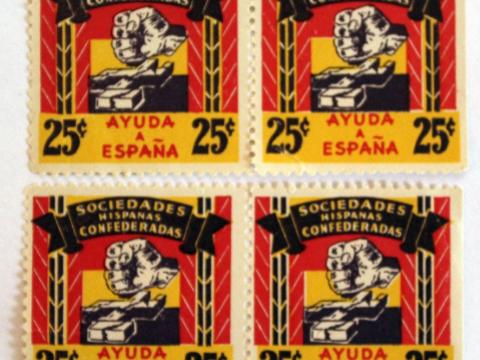 Stamps to raise funds for the Spanish Republic from the Sociedades Hispanas Confederadas. Courtesy of Montse Feu/Recovering the US Hispanic Literary Project.
