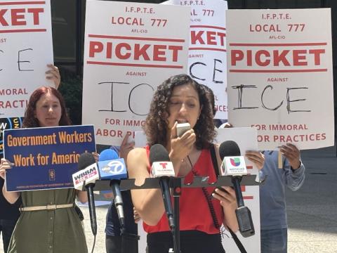 IFPTE Local 777 members rallied in Chicago on June 25 demanding an end to ICE in federal workplaces. Photo: Colin Smalley