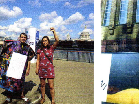 Alexander Art outside Tate Modern / afterburn of molotov cocktail on Tate Modern exterior wall