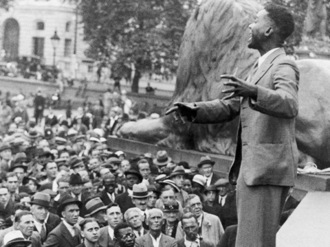 CLR James addressing a rally in Trafalgar Square in 1935