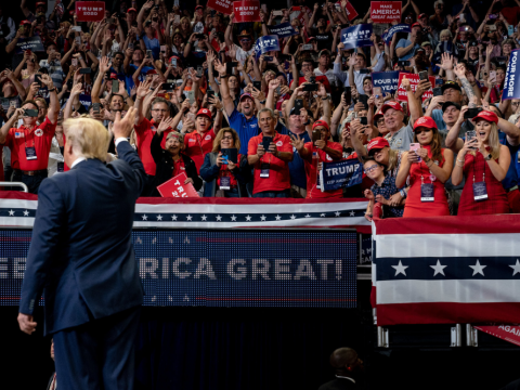 A trump rally in 2019 showing the audience