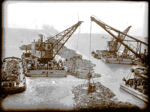 Construction of the Afsluitdijk dam