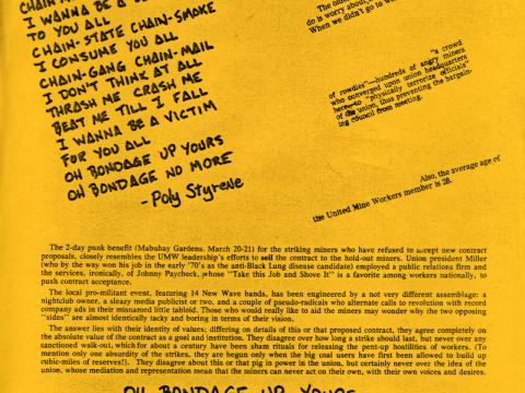 New Wave vs. Black Lung?! Flyer denouncing the two-day benefit gig for the striking United Mine Workers (March 20–21, 1978) at Mabuhay Gardens in San Francisco