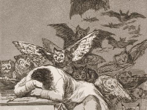 Francisco José de Goya y Lucientes (Spanish, 1746–1828). The Sleep of Reason Produces Monsters, plate 43 from Los Caprichos, 1799.