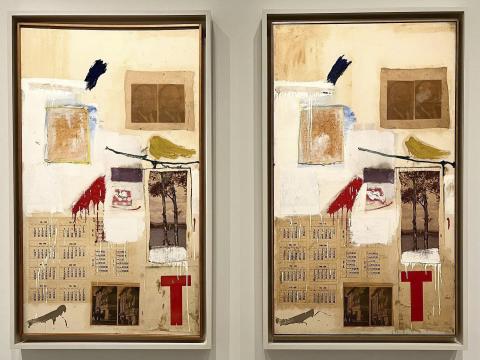 Robert Rauschenberg (American, 1925–2008). Factum I and Factum II, 1957. Combine: oil, ink, pencil, crayon, paper, fabric, newspaper, printed reproductions, and printed paper on canvas.