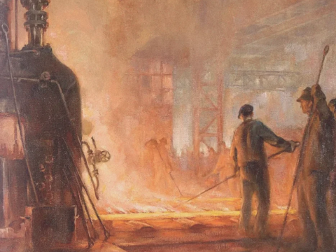 workers in a foundry with hot metal etc