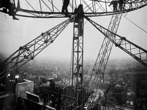 Construction workers at the Barbican. Photograph by John Steeden.