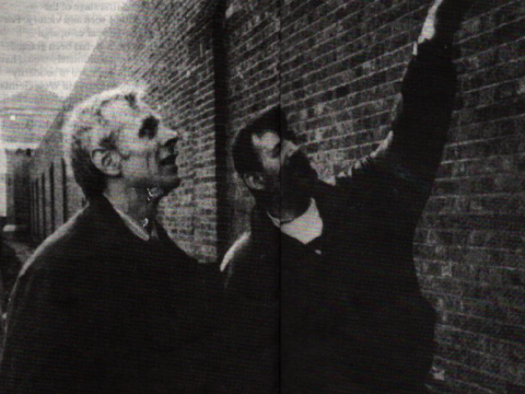 Randle (left) and Pottle outside Wormwood Scrubs Prison in February 1989. Pat pointing to the spot at which Blake dropped down from the prison wall. Randle (left) and Pottle outside Wormwood Scrubs Prison in February 1989.