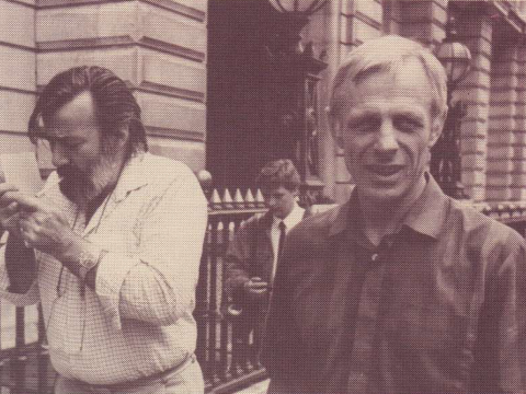 Peace activists Pat Pottle and Michael Randle outside the Old Bailey