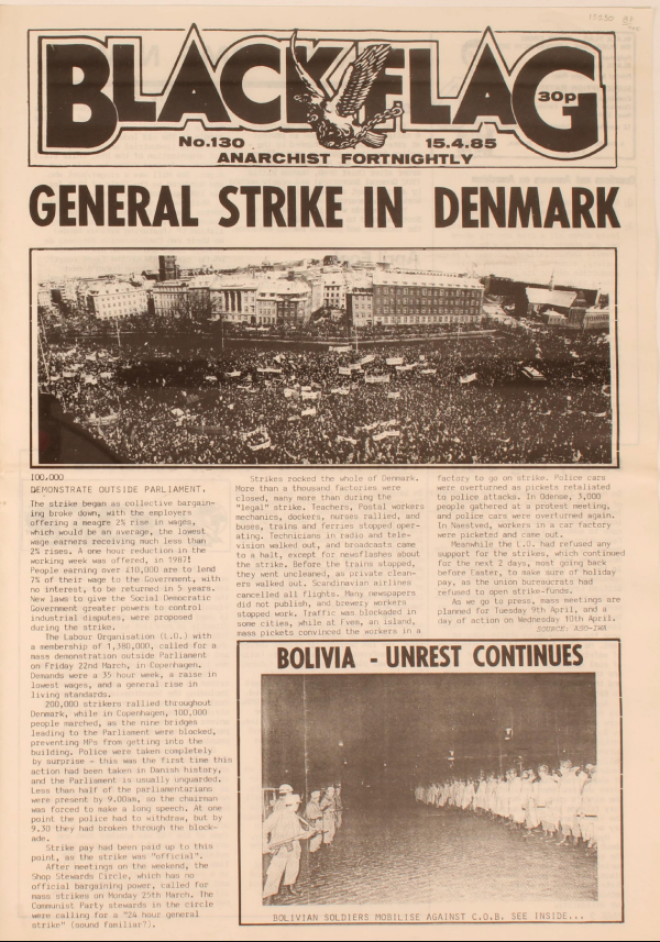 Headline "General Strike in Denmark", "Bolivia - unrest continues"