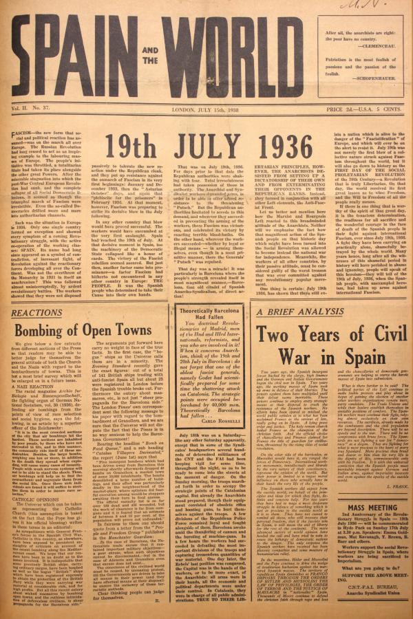Front cover of Spain and the World (1938-07-15)