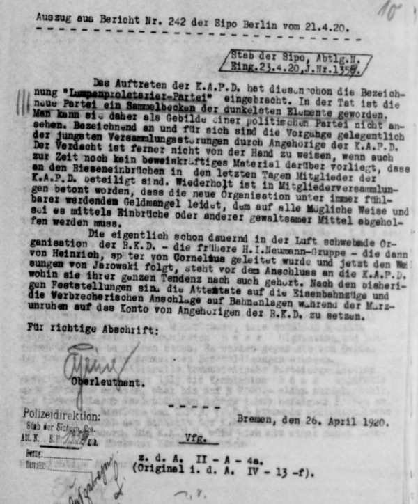 the original typed letter in German
