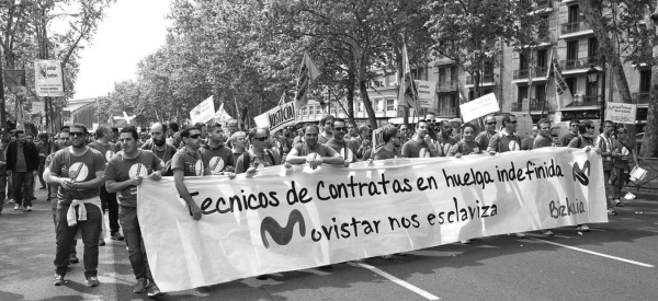Strike of workers of Telefónica Movistar in April 2015, in Madrid, Spain