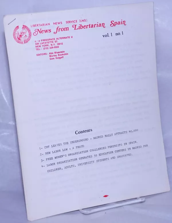 News from Libertarian Spain: Vol. 1 No. 1