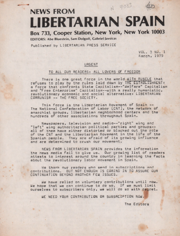 News from libertarian Spain (Vol. 03 No. 01 March 1979)