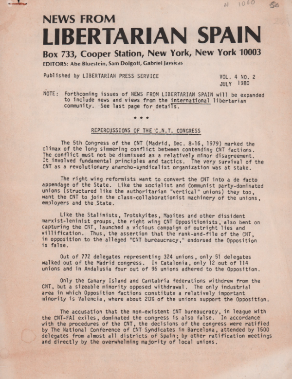 News from libertarian Spain (Vol. 04 No. 02 July 1980)