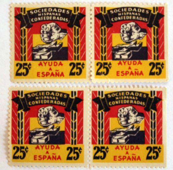 Stamps to raise funds for the Spanish Republic from the Sociedades Hispanas Confederadas. Courtesy of Montse Feu/Recovering the US Hispanic Literary Project.