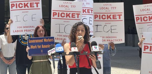 IFPTE Local 777 members rallied in Chicago on June 25 demanding an end to ICE in federal workplaces. Photo: Colin Smalley