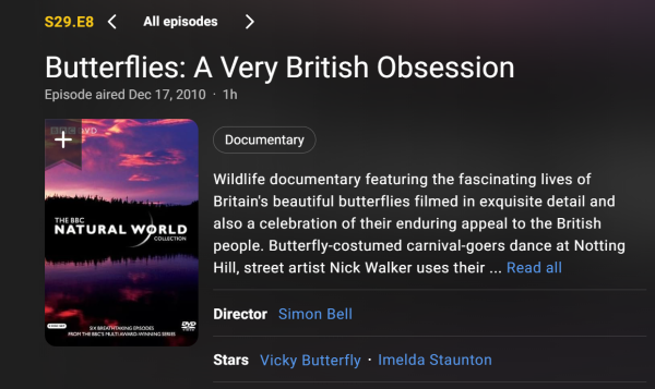 Butterflies: A Very British Obsession - screengrab from IMDB site abot the programme. 