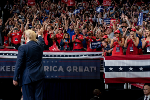A trump rally in 2019 showing the audience