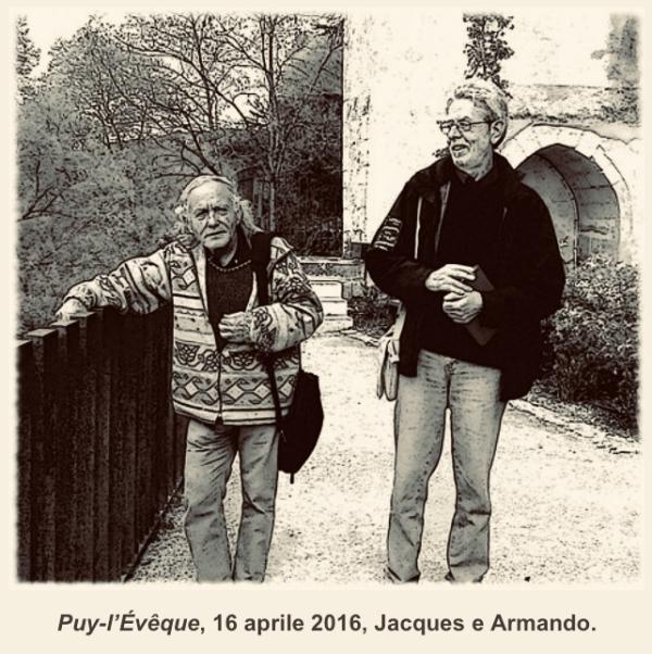 A photo of Jacques Camatte, leaning on the fence… on a day out, being interviewed by his far-right friends at Il Covile. He is next to Armando Ermini, an editor at Il Covile.