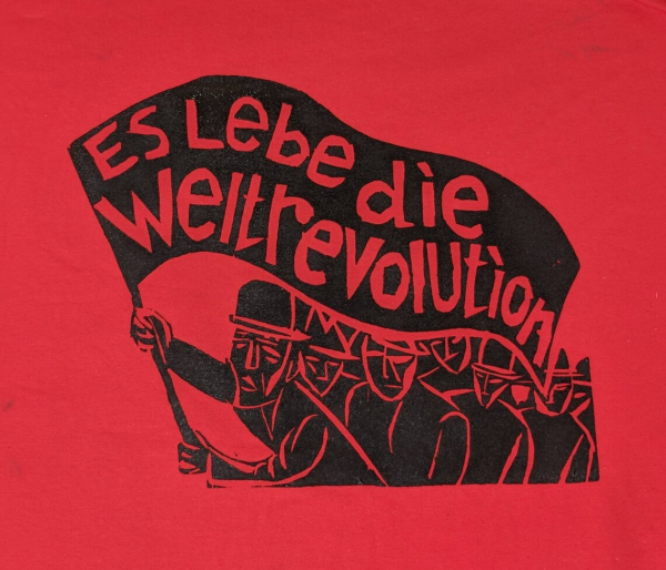 Long Live The World Revolution - human figures holding up a flag