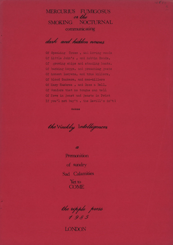 Mercurius Fumigosus or the Smoking Nocturnal communicating dark and hidden news