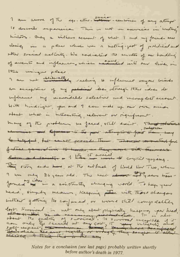 Joe Jacobs final handwritten paragraph for "Out of the Ghetto" written shortly before he died in 1977