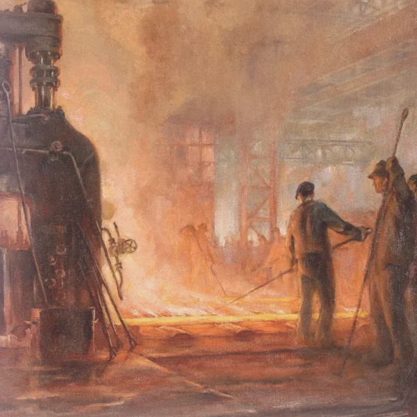 workers in a foundry with hot metal etc