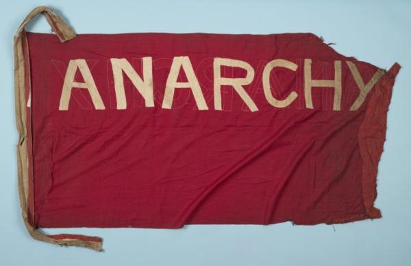 Flag carried by JW 'Chummy' Fleming at May Day marches in the late 19th and early 20th centuries.