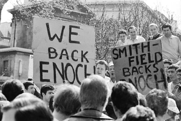 Smithfield meat packers strike for Powell - London, 1968.