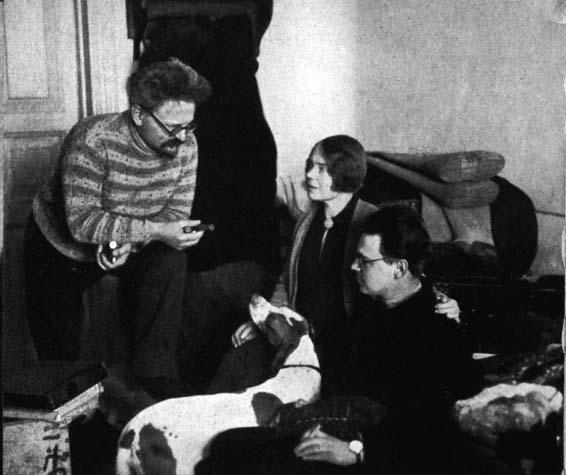 Trotsky in exile in Alma-Ata with his family and his dog