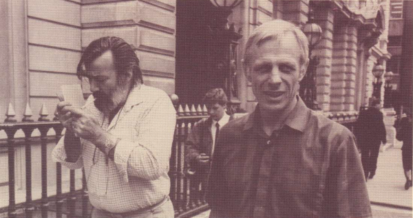 Peace activists Pat Pottle and Michael Randle outside the Old Bailey