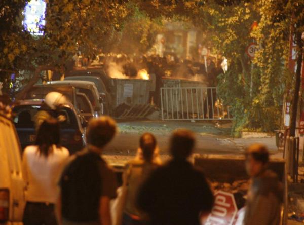 barricade in Exarcheia
