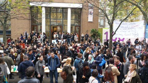 A crowd gathers at SOAS today