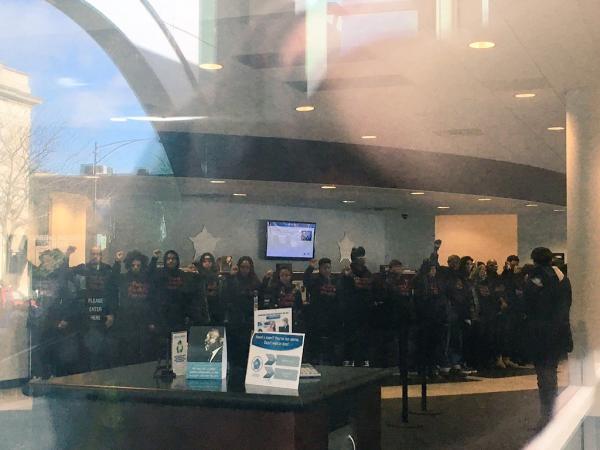 Protesters shuting down Chicago Fraternal Order of Police Credit Union