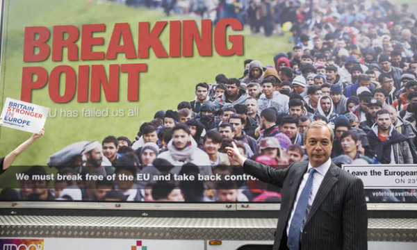 Nigel Farage in front of a Leave campaign poster which many pointed out was very similar to a Nazi propaganda film Nigel Farage in front of a Leave campaign poster