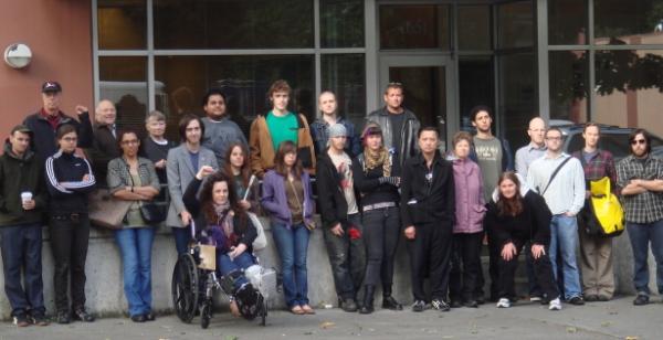 SeaSol members standing outside of HRG's offices after delivering demands