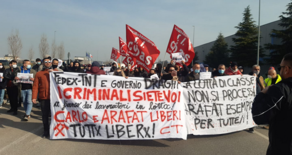 SI Cobas manifestation against repression in Piacenza Demonstration for the liberation of Carlo and Arafat, Piacenza, March 2021